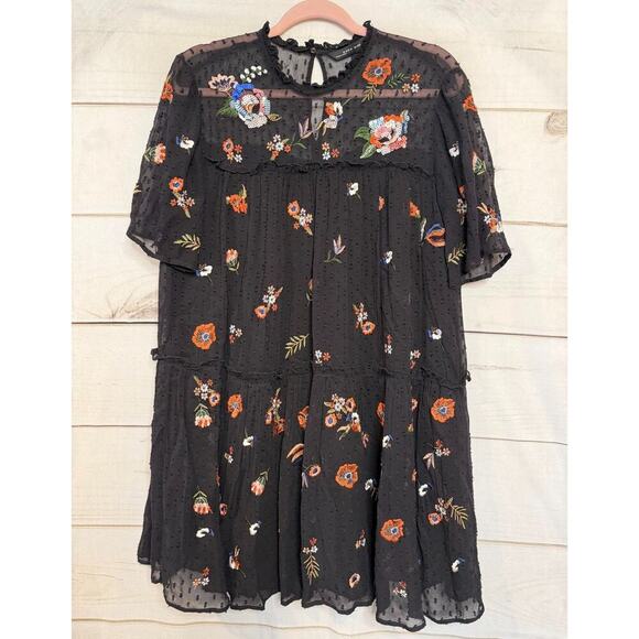 Zara Dresses & Skirts - ZARA Dress Size SM Black With Floral Appliques